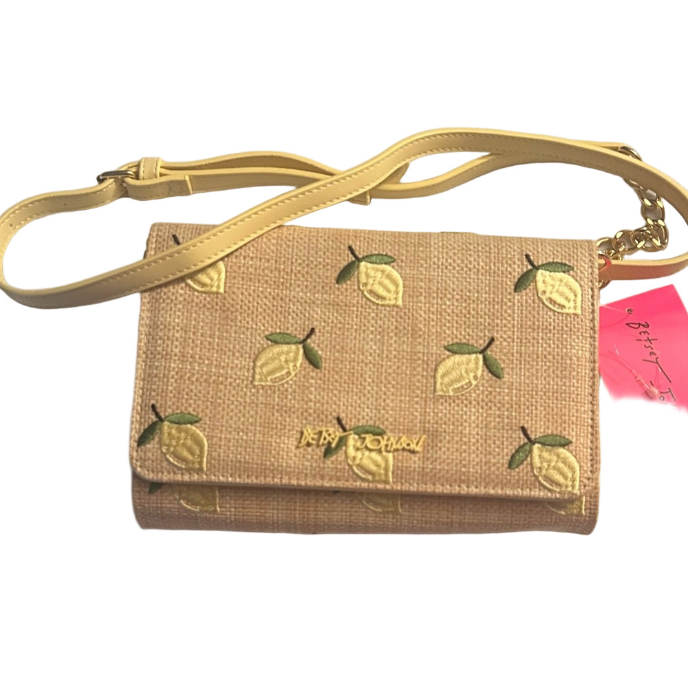 Betsey Johnson Embroidered Lemon Chain Crossbody Shoulder Handbag